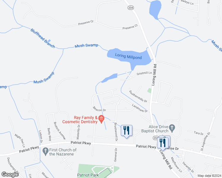map of restaurants, bars, coffee shops, grocery stores, and more near 3732 Beacon Drive in Sumter