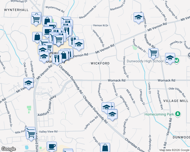 map of restaurants, bars, coffee shops, grocery stores, and more near 4067 Chestnut Ridge Drive in Dunwoody