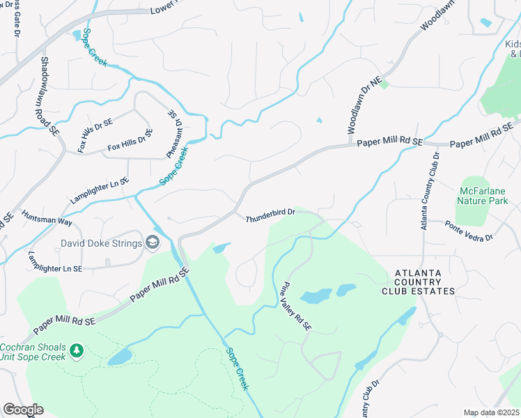 map of restaurants, bars, coffee shops, grocery stores, and more near 4131 Thunderbird Drive in Marietta