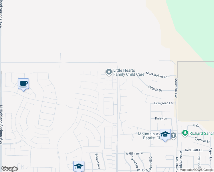 map of restaurants, bars, coffee shops, grocery stores, and more near 2080 Linden Lane in Banning