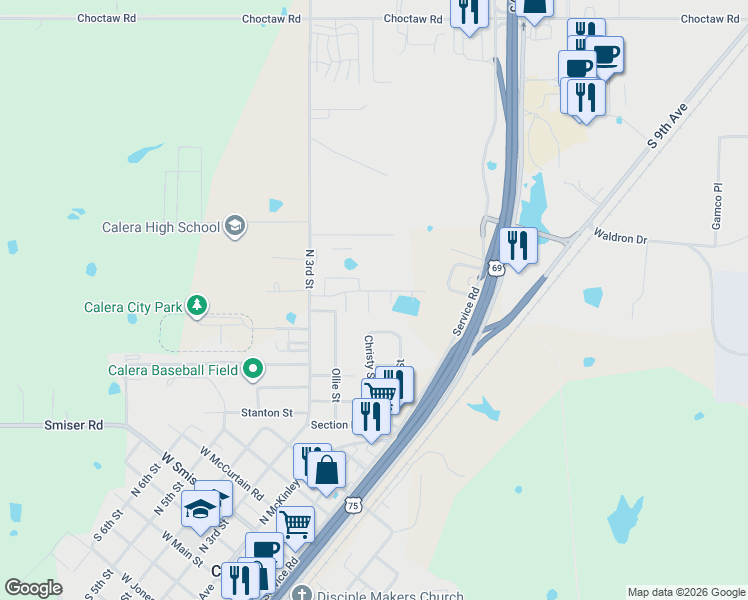 map of restaurants, bars, coffee shops, grocery stores, and more near 1173 Wild Indigo Circle in Calera