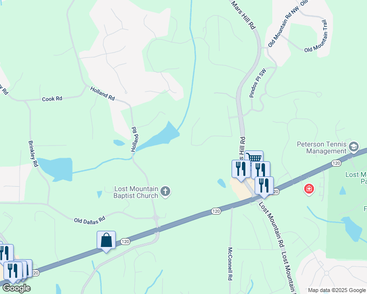 map of restaurants, bars, coffee shops, grocery stores, and more near 386 Collegiate Drive in Powder Springs