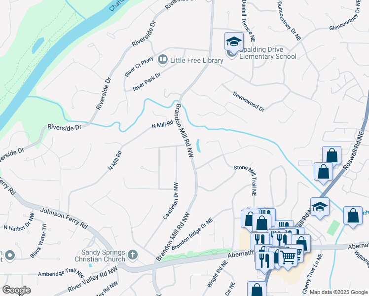 map of restaurants, bars, coffee shops, grocery stores, and more near 10 Wyndham Drive Northwest in Sandy Springs
