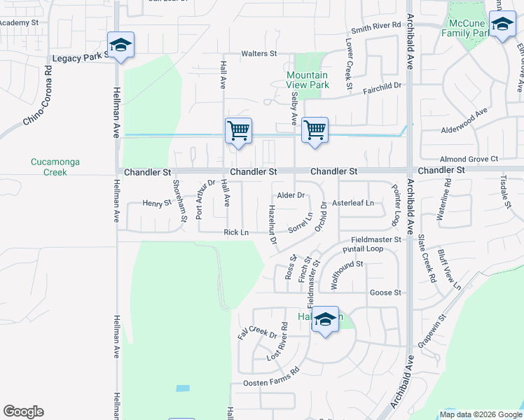 map of restaurants, bars, coffee shops, grocery stores, and more near 7944 Hazelnut Drive in Corona
