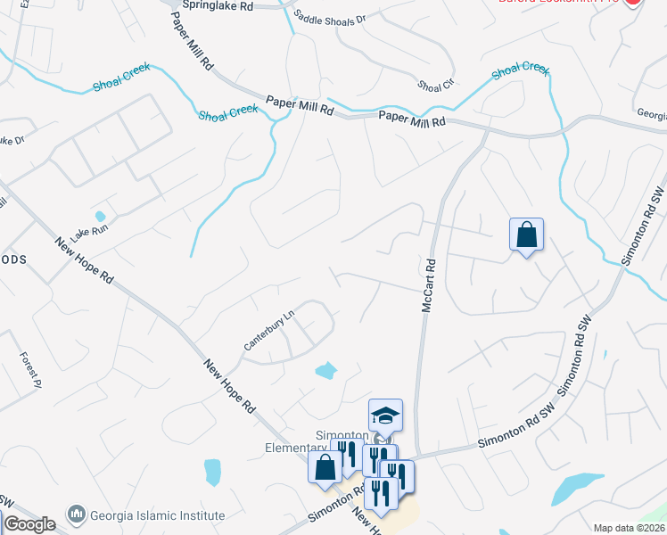map of restaurants, bars, coffee shops, grocery stores, and more near Castle Top Court Southeast in Lawrenceville