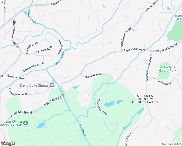map of restaurants, bars, coffee shops, grocery stores, and more near 4131 Thunderbird Drive in Marietta