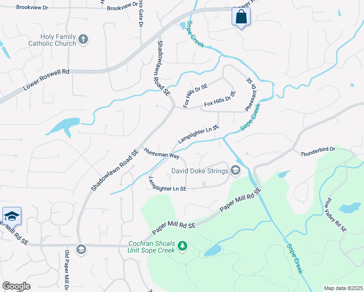 map of restaurants, bars, coffee shops, grocery stores, and more near 237 Lamplighter Lane Southeast in Marietta