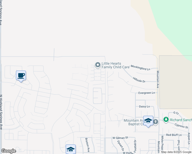 map of restaurants, bars, coffee shops, grocery stores, and more near 2080 Linden Lane in Banning