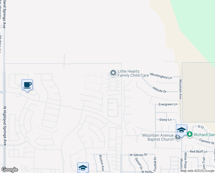 map of restaurants, bars, coffee shops, grocery stores, and more near 2095 Linden Lane in Banning