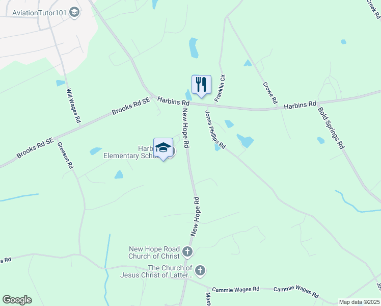 map of restaurants, bars, coffee shops, grocery stores, and more near 3555 New Hope Road in Dacula