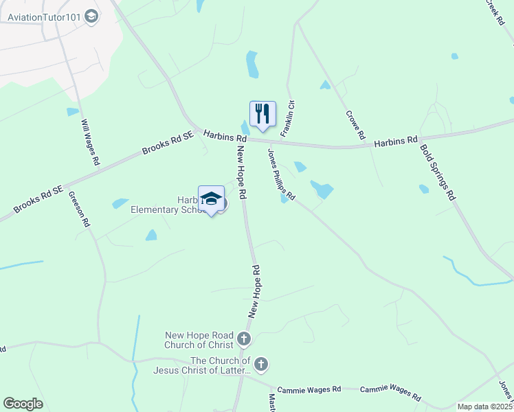 map of restaurants, bars, coffee shops, grocery stores, and more near 3555 New Hope Road in Dacula