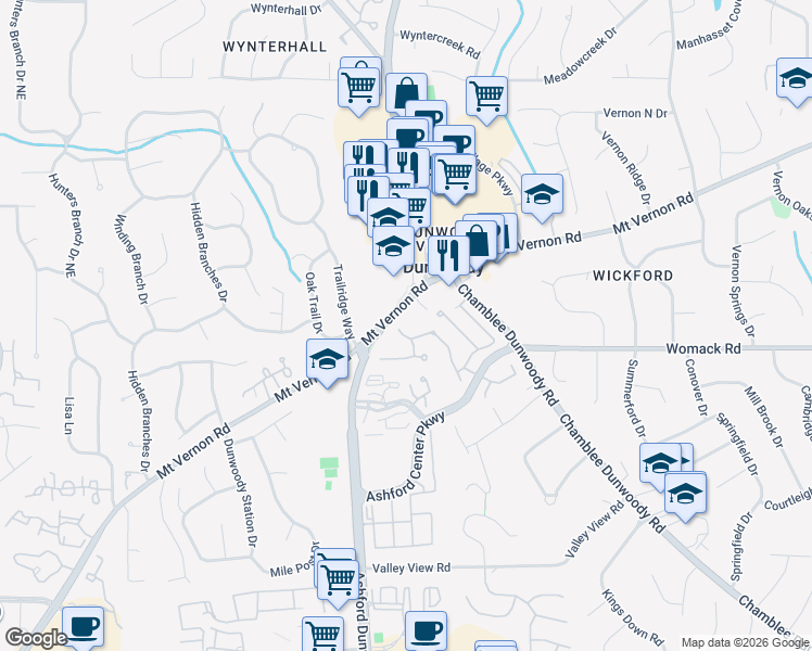 map of restaurants, bars, coffee shops, grocery stores, and more near 5001 Dunwoody Terrace Cove in Dunwoody