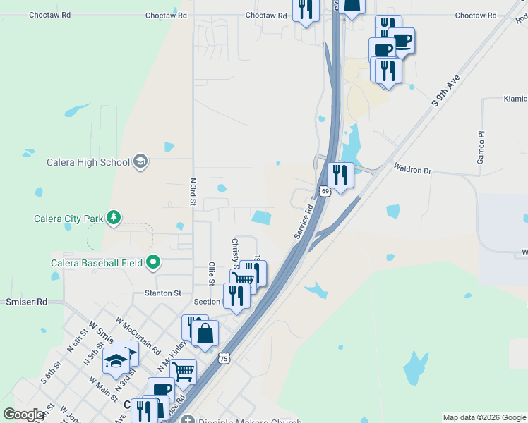 map of restaurants, bars, coffee shops, grocery stores, and more near 88 Tallgrass Street in Calera