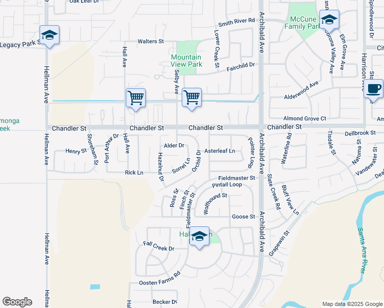 map of restaurants, bars, coffee shops, grocery stores, and more near 7892 Sorrel Lane in Corona