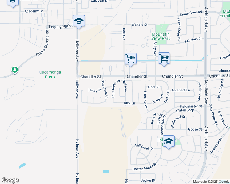 map of restaurants, bars, coffee shops, grocery stores, and more near 7894 Port Arthur Drive in Corona