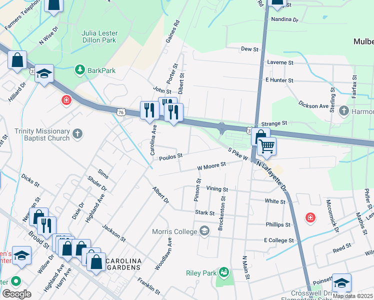 map of restaurants, bars, coffee shops, grocery stores, and more near 1112 Russell Avenue in Sumter