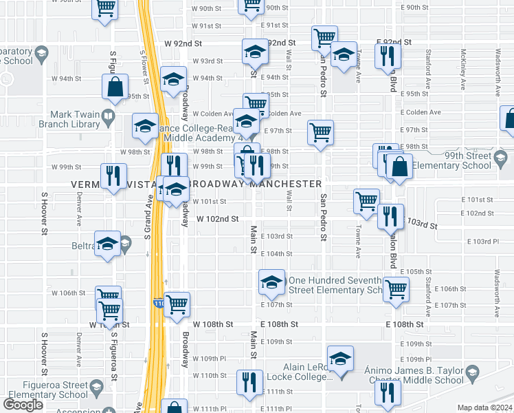 map of restaurants, bars, coffee shops, grocery stores, and more near in Los Angeles