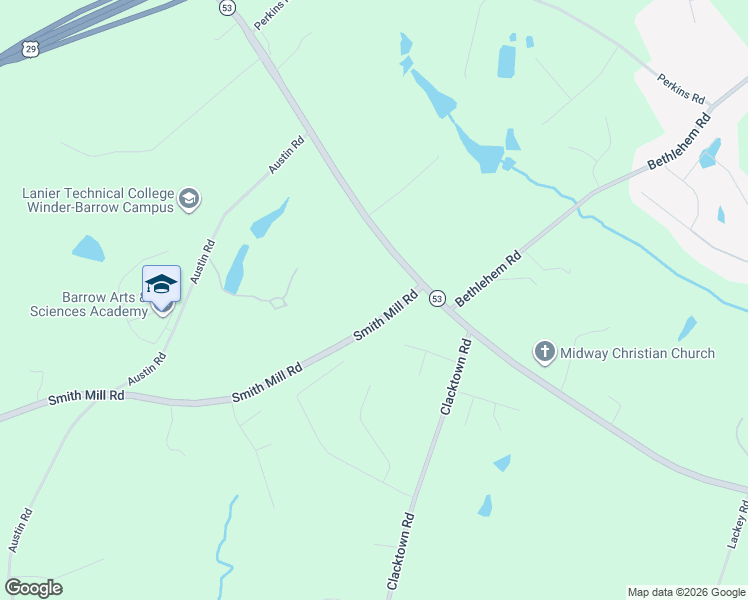 map of restaurants, bars, coffee shops, grocery stores, and more near 890 Smith Mill Road in Winder