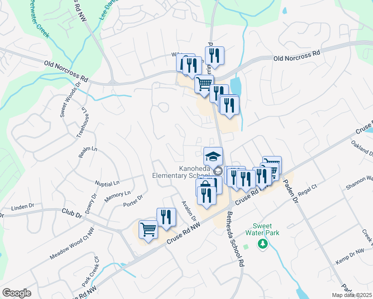 map of restaurants, bars, coffee shops, grocery stores, and more near 2763 Herrington Woods Court Northwest in Lawrenceville