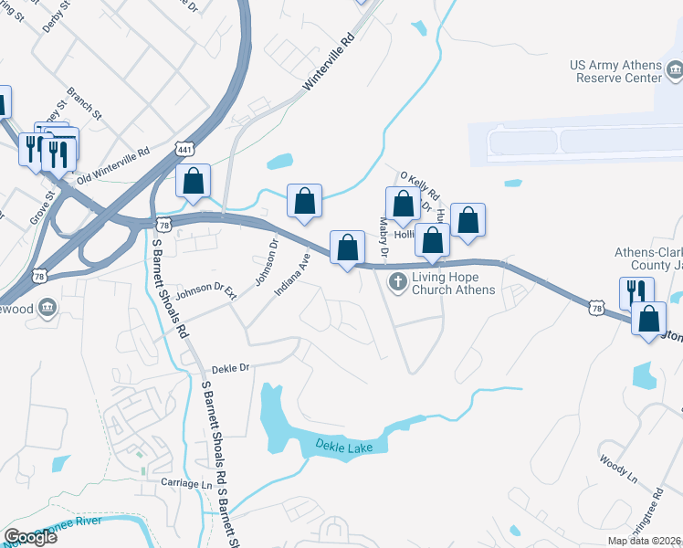 map of restaurants, bars, coffee shops, grocery stores, and more near 1895-1899 Lexington Rd in Athens