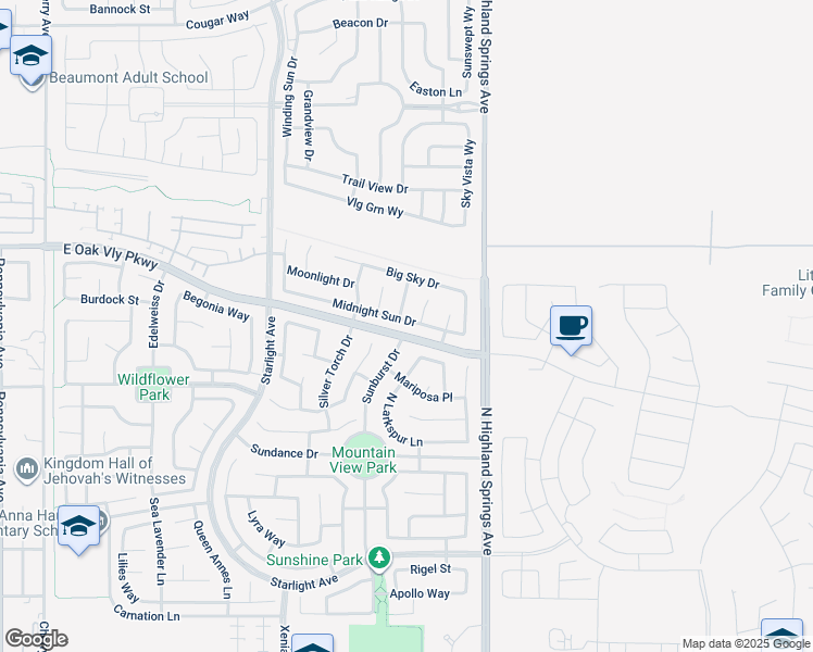 map of restaurants, bars, coffee shops, grocery stores, and more near 1615 Midnight Sun Drive in Beaumont