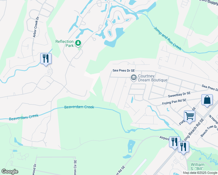 map of restaurants, bars, coffee shops, grocery stores, and more near 4337 Sea Pines Drive Southeast in Southport