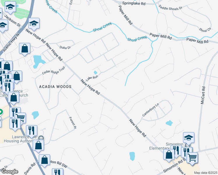 map of restaurants, bars, coffee shops, grocery stores, and more near 199 Serenity Point in Lawrenceville