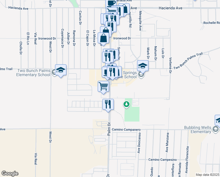 map of restaurants, bars, coffee shops, grocery stores, and more near 14601 Palm Drive in Desert Hot Springs