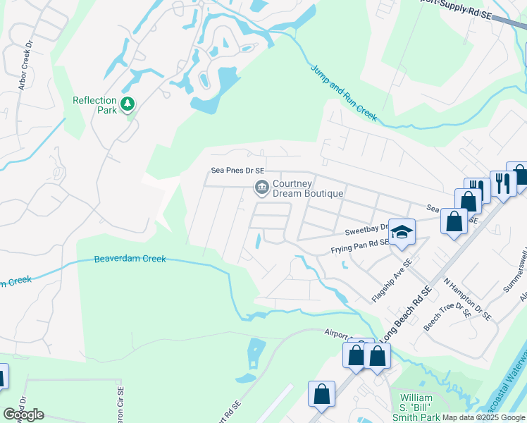 map of restaurants, bars, coffee shops, grocery stores, and more near 4250 Cherry Laurel Lane Southeast in Southport
