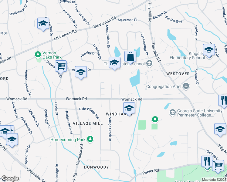 map of restaurants, bars, coffee shops, grocery stores, and more near 4979 Shadow Glen Court in Dunwoody