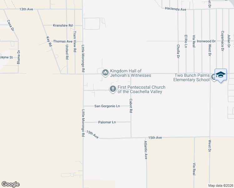 map of restaurants, bars, coffee shops, grocery stores, and more near 65253 San Jacinto Lane in Desert Hot Springs