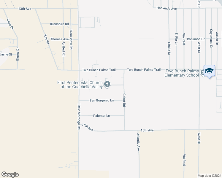 map of restaurants, bars, coffee shops, grocery stores, and more near 65253 San Jacinto Lane in Desert Hot Springs