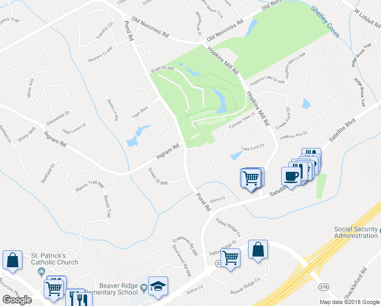 map of restaurants, bars, coffee shops, grocery stores, and more near 2204 Pond Road in Duluth