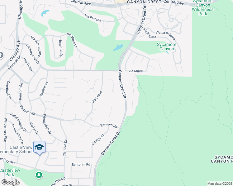 map of restaurants, bars, coffee shops, grocery stores, and more near 5876 Vía Susana in Riverside