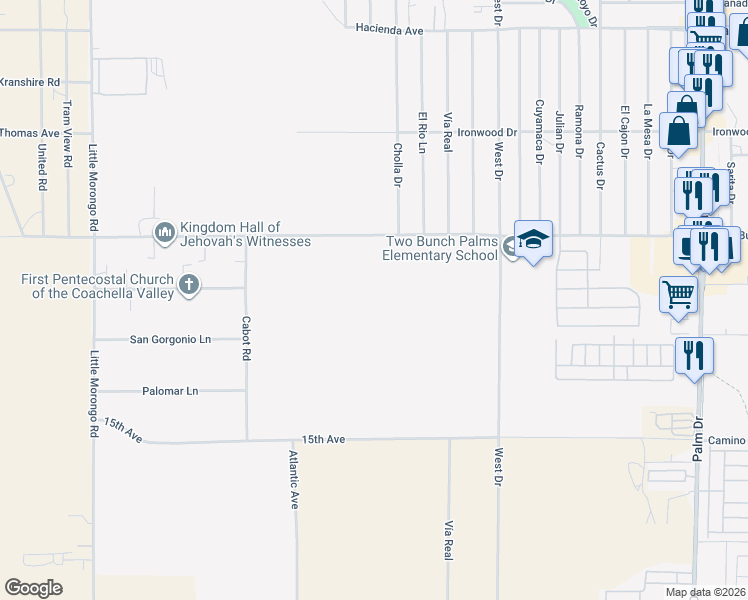 map of restaurants, bars, coffee shops, grocery stores, and more near in Desert Hot Springs