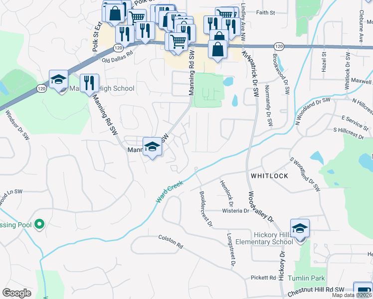map of restaurants, bars, coffee shops, grocery stores, and more near 863 Cannon Gate Crossing in Marietta