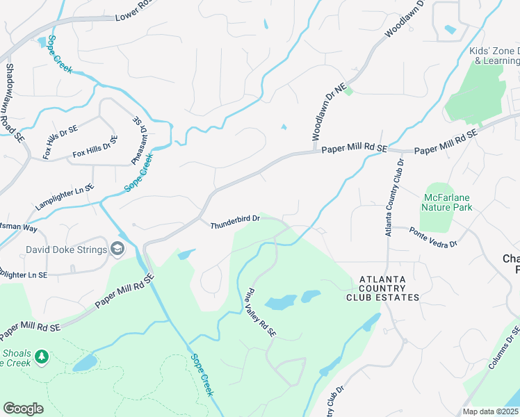 map of restaurants, bars, coffee shops, grocery stores, and more near 4161 Thunderbird Drive in Marietta