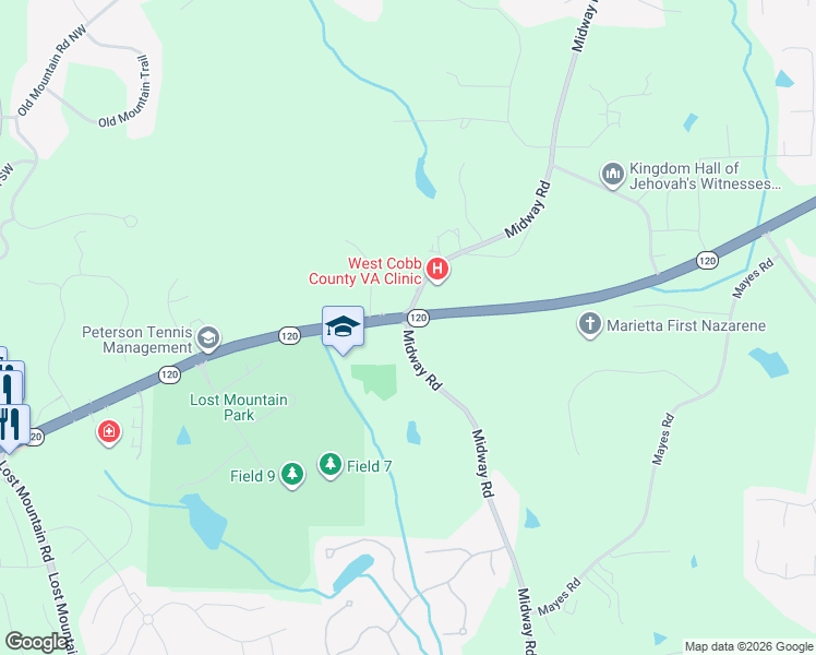 map of restaurants, bars, coffee shops, grocery stores, and more near 4618 Dallas Highway in Powder Springs