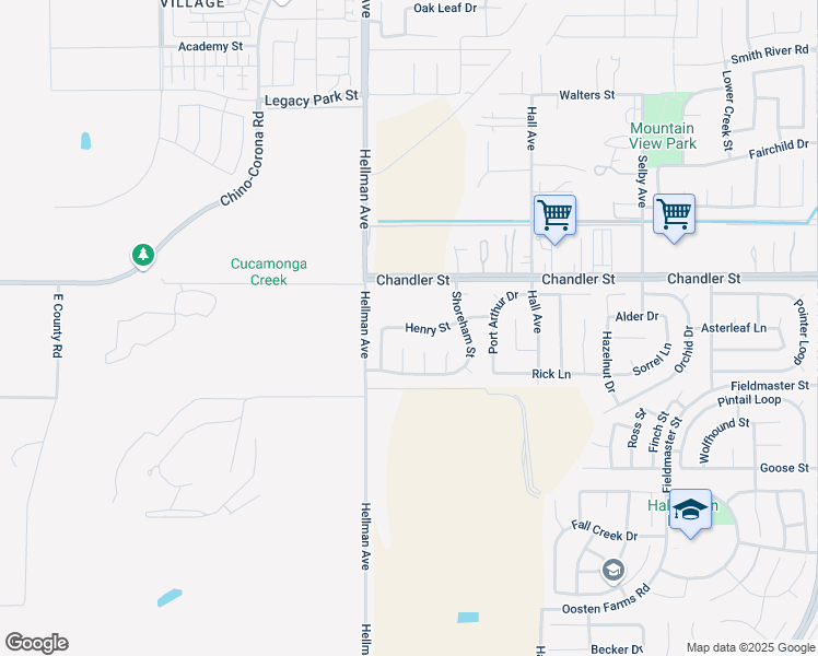 map of restaurants, bars, coffee shops, grocery stores, and more near 14812 Henry Street in Eastvale