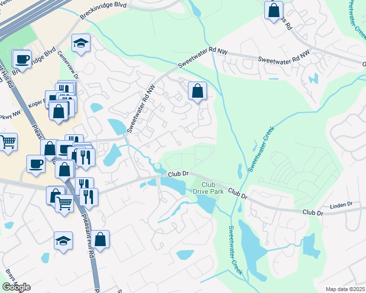 map of restaurants, bars, coffee shops, grocery stores, and more near 3348 Fairway Oaks Drive in Lawrenceville