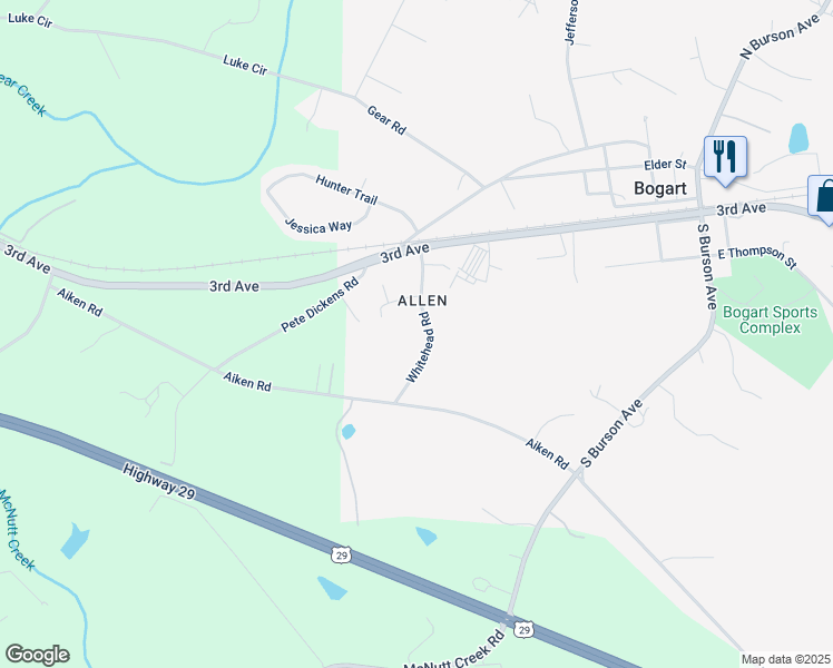 map of restaurants, bars, coffee shops, grocery stores, and more near 101-313 Whitehead Road in Bogart