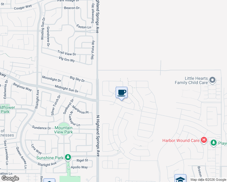 map of restaurants, bars, coffee shops, grocery stores, and more near 602-736 North Highland Springs Avenue in Banning