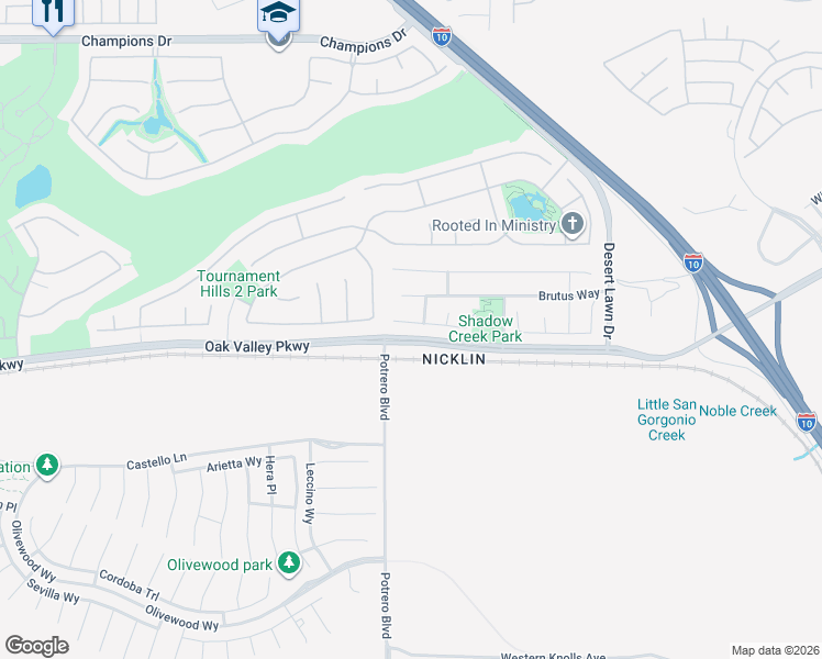 map of restaurants, bars, coffee shops, grocery stores, and more near 37068 Parkway Drive in Beaumont
