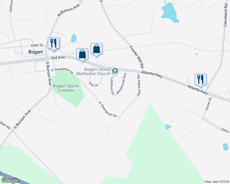 map of restaurants, bars, coffee shops, grocery stores, and more near 170 Westwood Avenue in Bogart