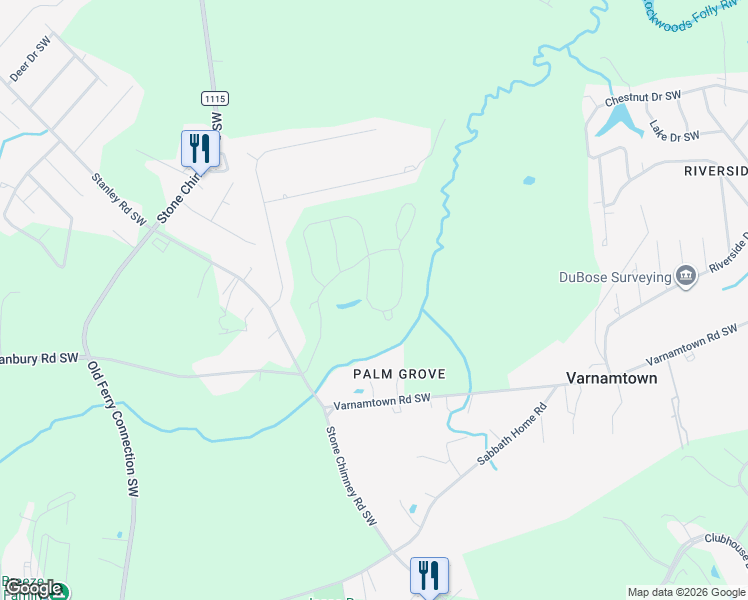 map of restaurants, bars, coffee shops, grocery stores, and more near 2692 Jessica Lane Southwest in Brunswick