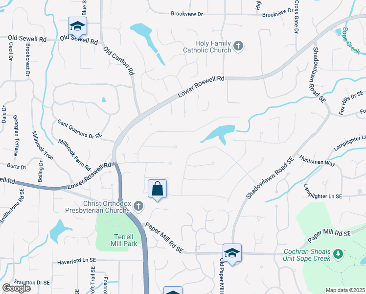 map of restaurants, bars, coffee shops, grocery stores, and more near 3280 Turtle Lake Court in Marietta