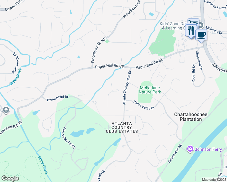 map of restaurants, bars, coffee shops, grocery stores, and more near 311 Rolling Rock Rd in Marietta