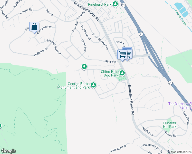 map of restaurants, bars, coffee shops, grocery stores, and more near 16999 Nazare Drive in Chino Hills