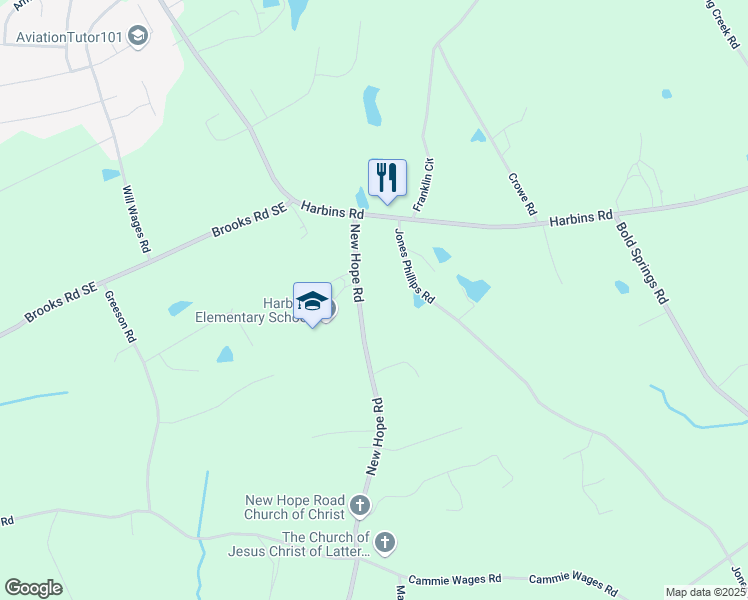 map of restaurants, bars, coffee shops, grocery stores, and more near 3563 New Hope Road in Dacula