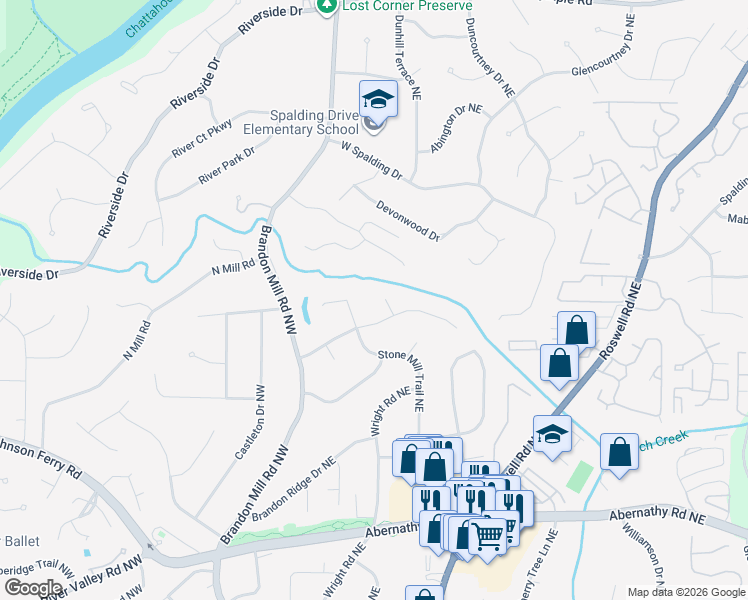 map of restaurants, bars, coffee shops, grocery stores, and more near 610 Mark Trail Court Northwest in Atlanta